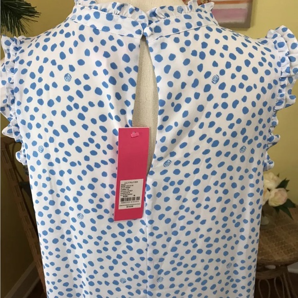 Lilly Pulitzer NWT Cambria Top Zanzibar Blue Lillys Dot Inverse $118 Size XXS - Picture 4 of 13